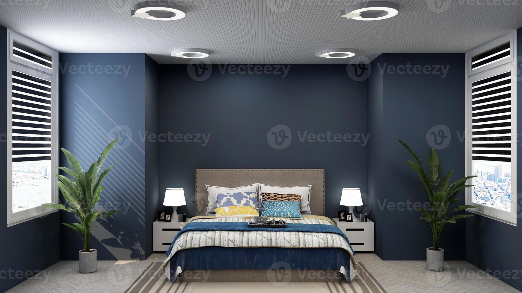 3D-Rendering minimalistisches Schlafzimmer-Design-Interieur foto