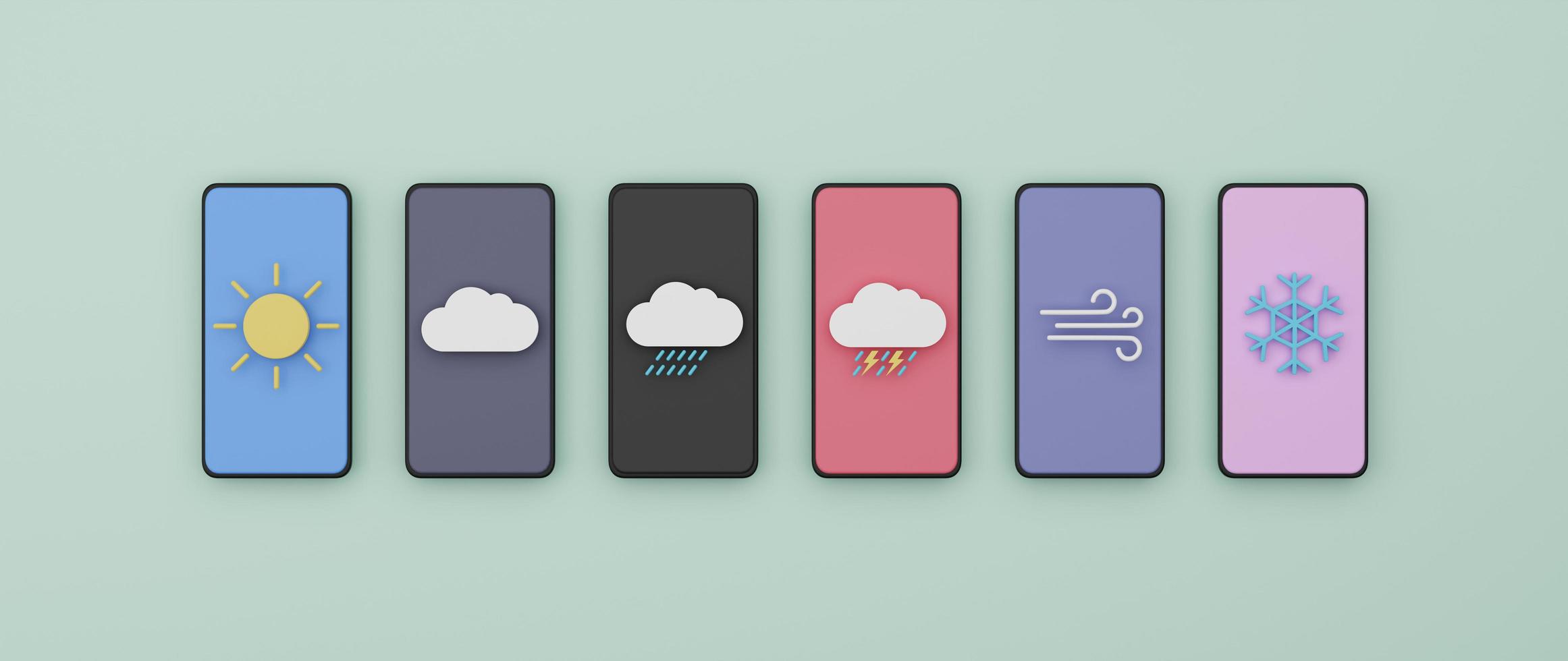 wettervorhersage-symbol auf dem smartphone-banner-hintergrund 3d-render-illustration foto