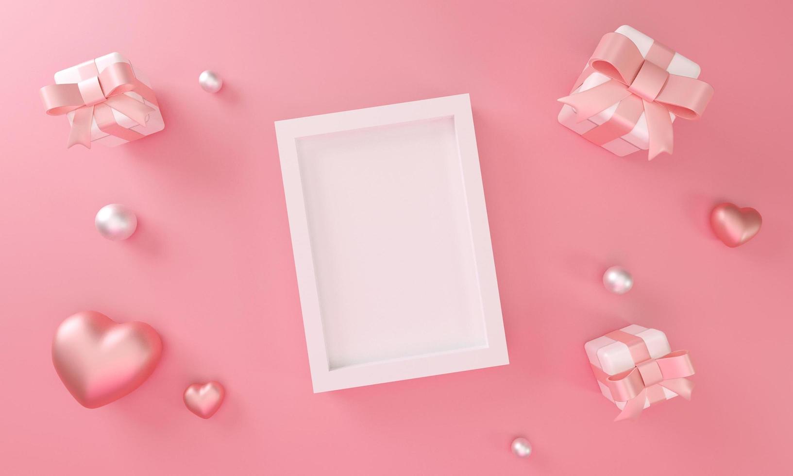 fotorahmenmodell für den valentinstag mit herzen und geschenkbox foto