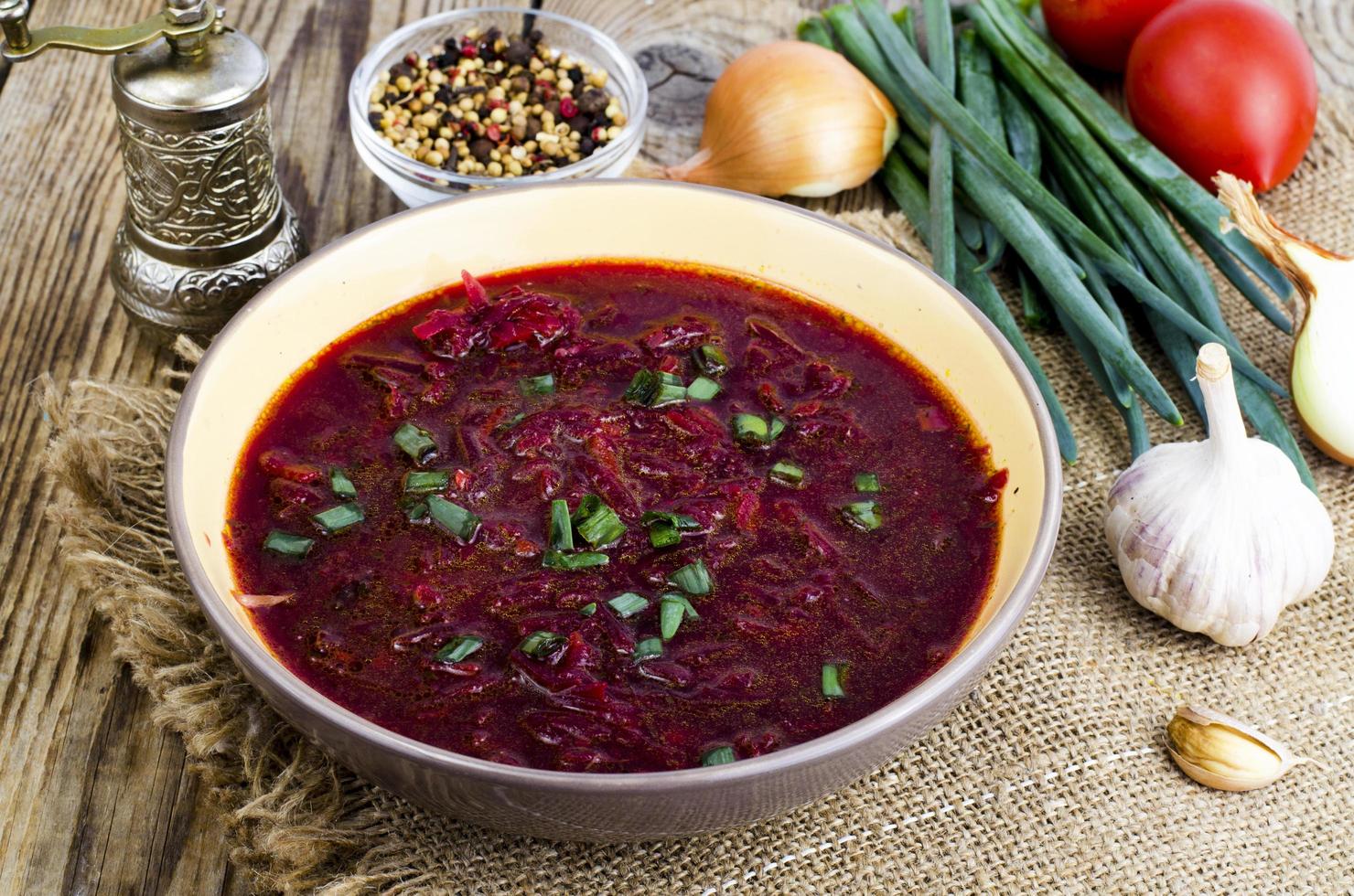 vegetarische Gemüsesuppe mit roter Bete. foto