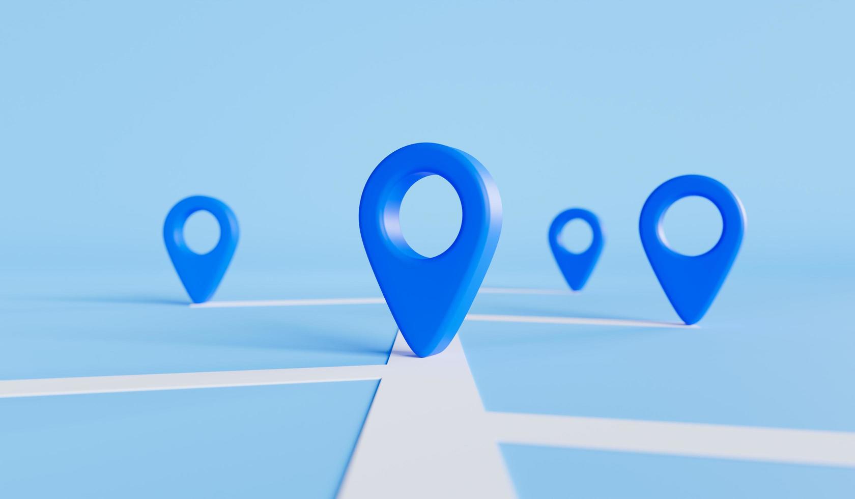 Standortmarkierung mit einem Stift auf einer Karte oder einem Navigationssymbolzeichen auf blauem Hintergrund, Transport- und Reisethemenkonzept. 3D-Rendering. foto