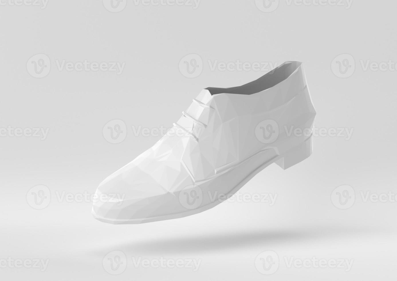 weißer Schuh, der in weißen Hintergrund schwimmt. minimale konzeptidee kreativ. Origami-Stil. 3D-Rendering. foto