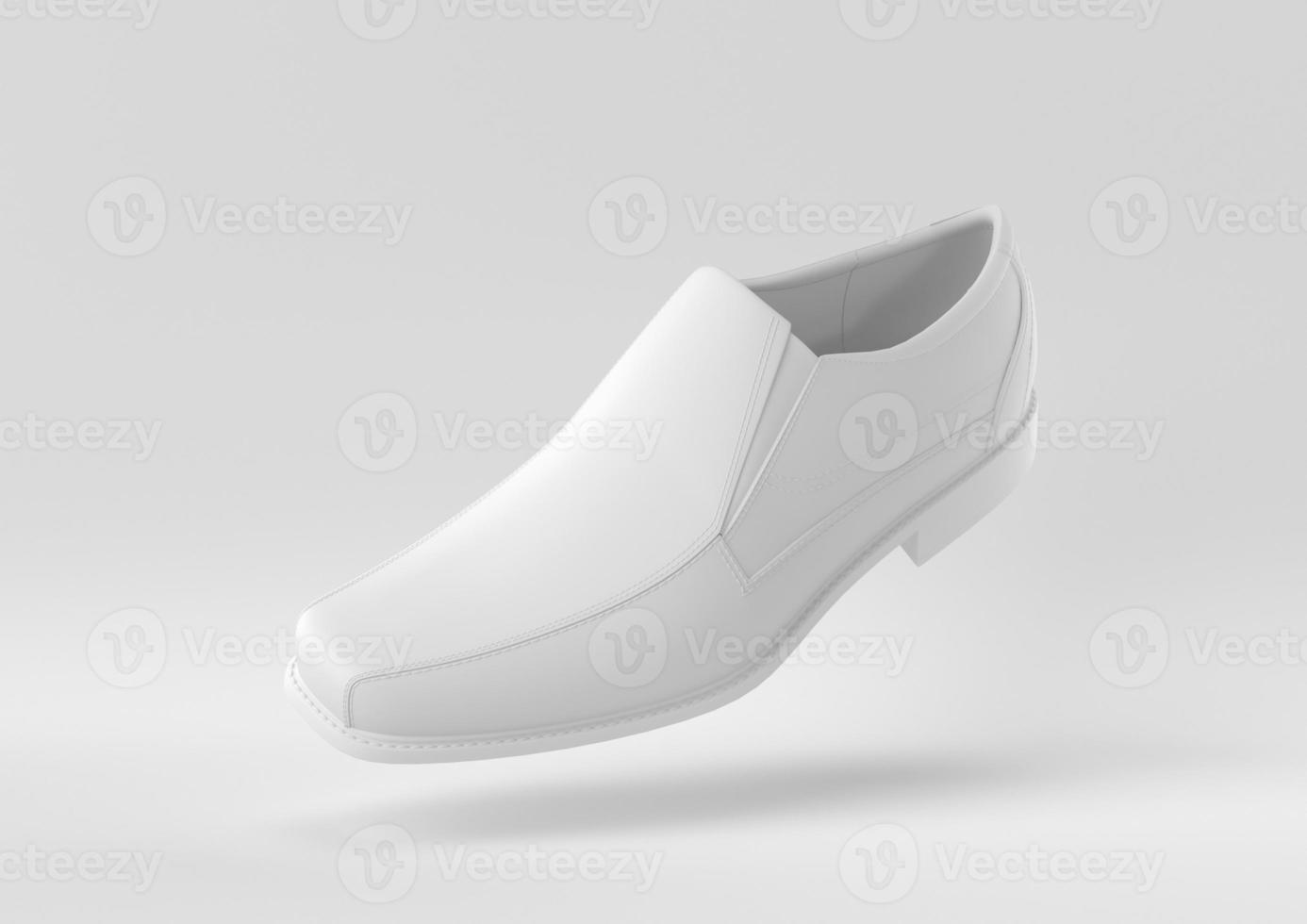 weißer Schuh, der in weißen Hintergrund schwimmt. minimale konzeptidee kreativ. 3D-Rendering. foto