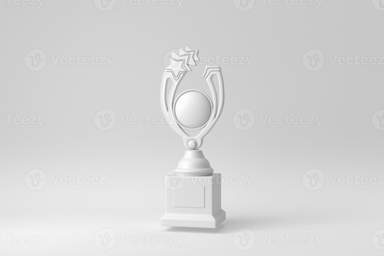 Trophäenpokal. Meistertrophäe auf weißem Hintergrund. papierminimalkonzept. 3D-Rendering. foto