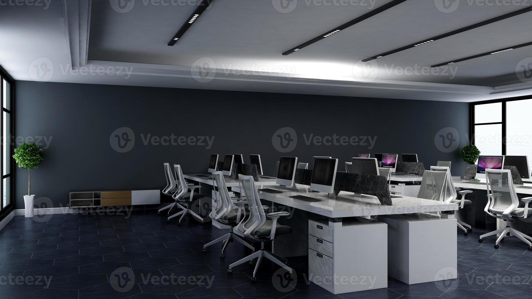 modernes büroarbeitsplatz-innendesign in 3d-rendering foto