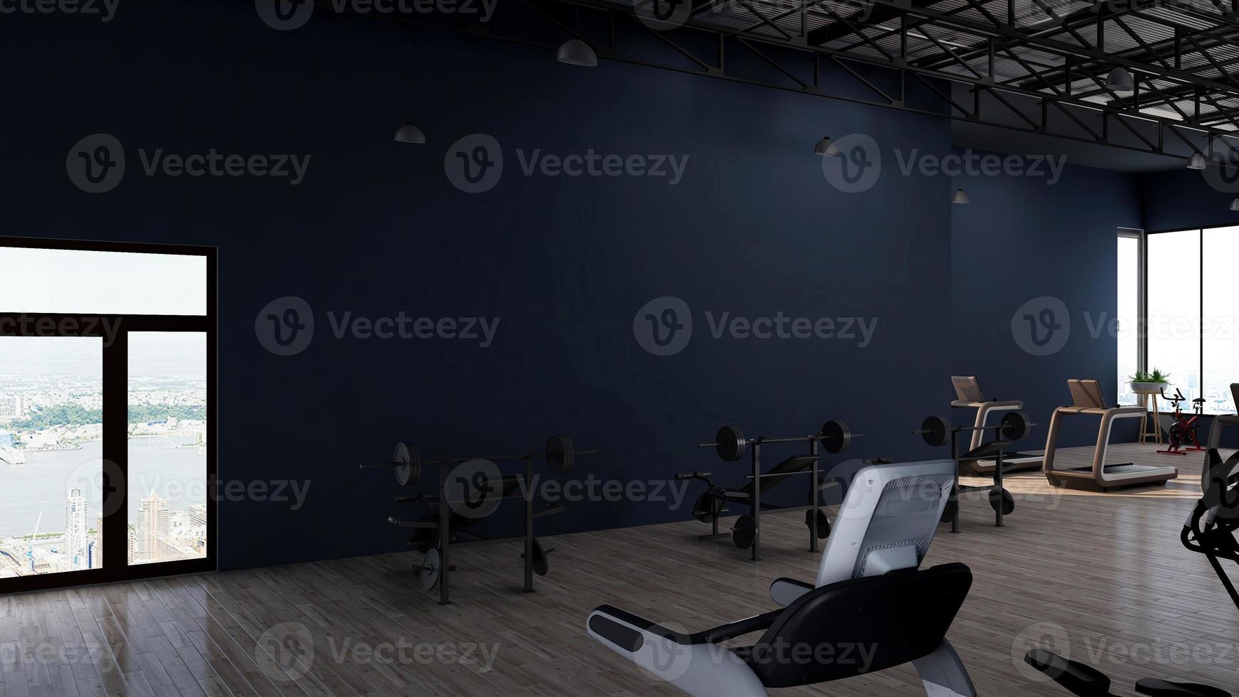 3D-Rendering - moderner Minimalist der Innenarchitektur des Fitnessstudios foto