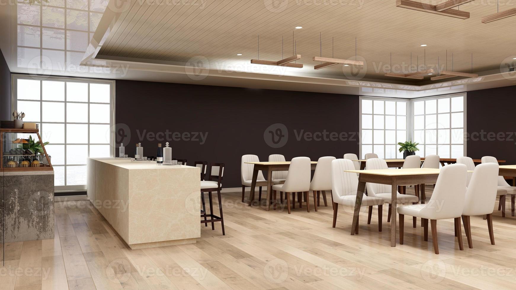 modernes café mit barkonzept in 3d-rendering - innenarchitekturmodell foto