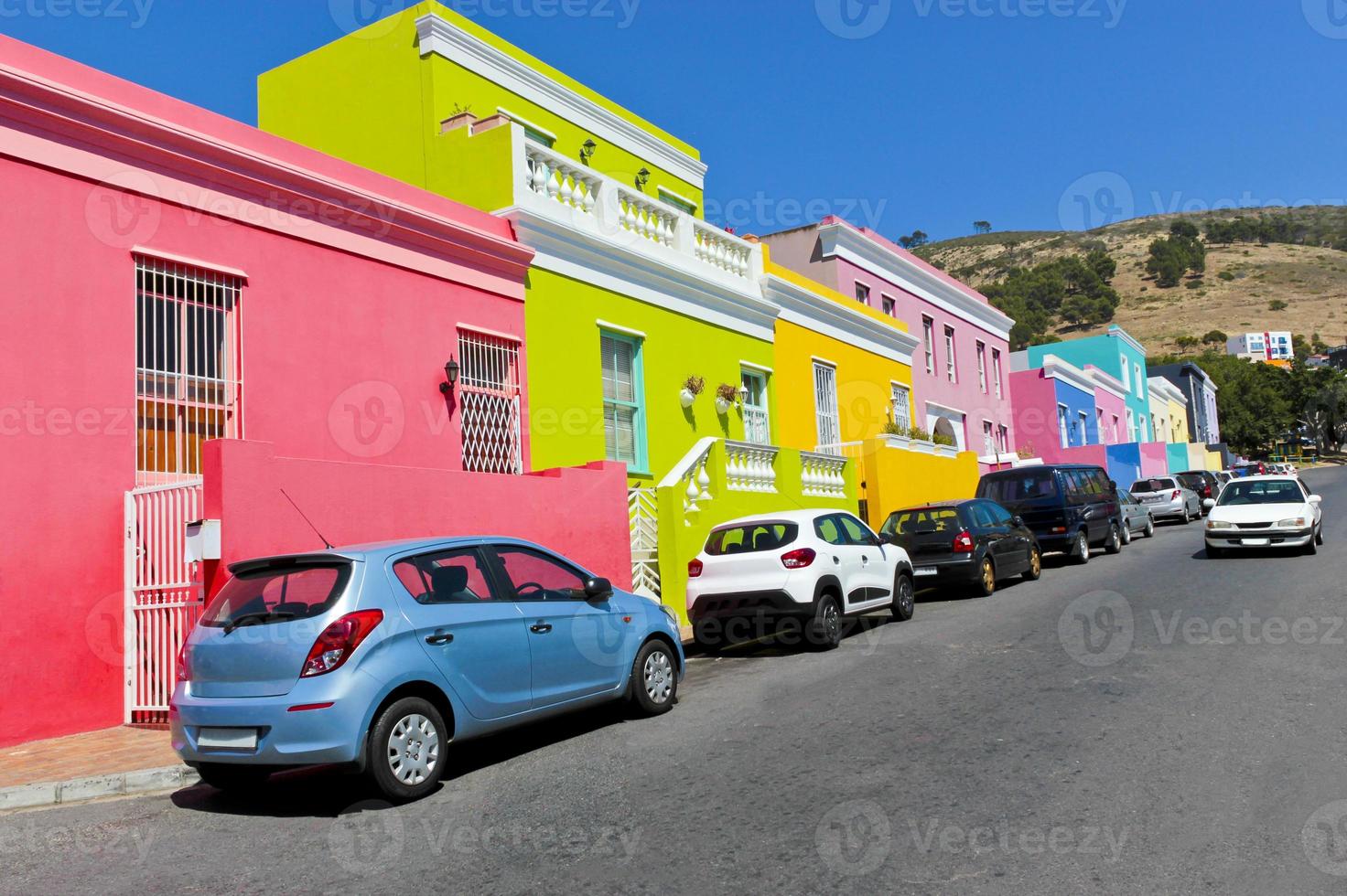 bunte häuser bo kaap bezirk kapstadt, südafrika. foto