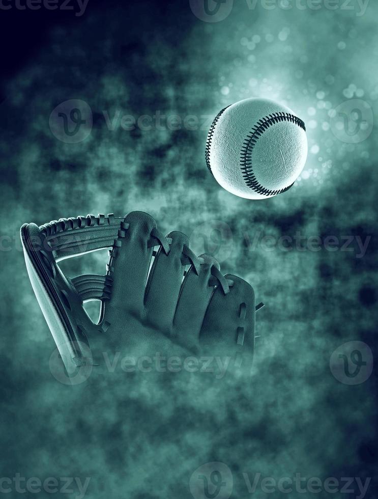 Baseball und Handschuh in Rauch mit Bokeh foto