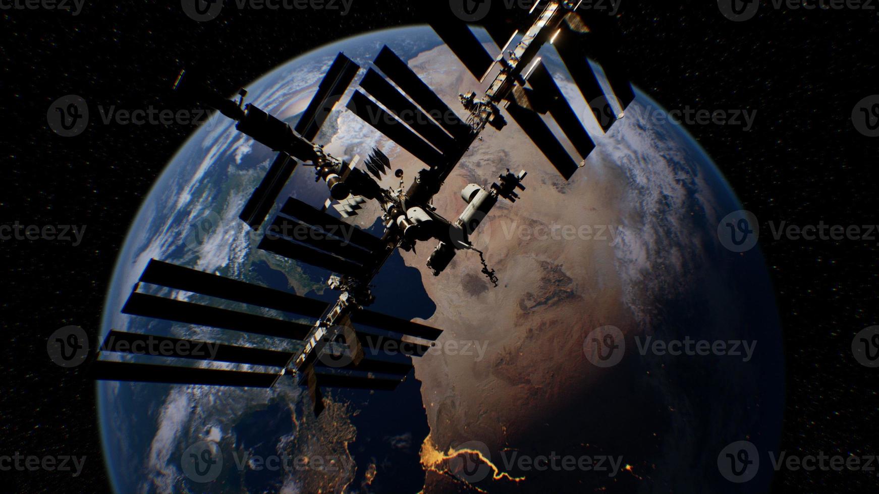 Internationale Raumstation im Weltraum über der Umlaufbahn des Planeten Erde foto
