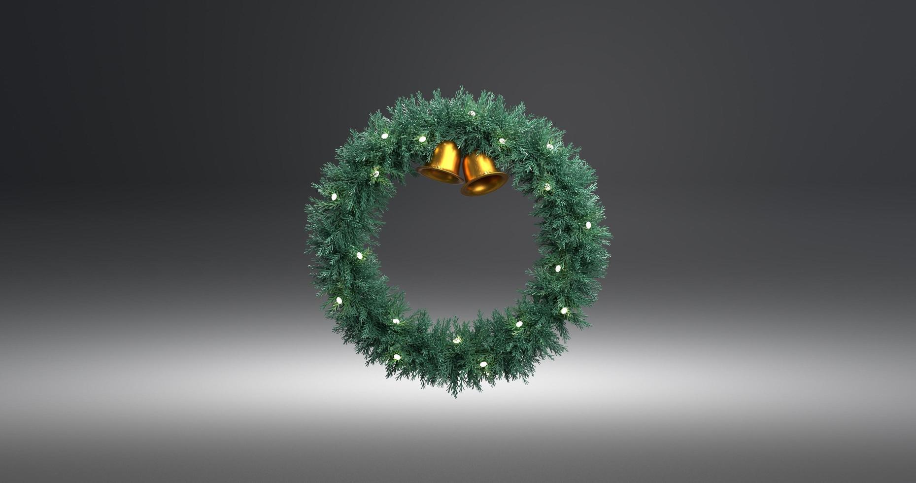 Weihnachtskranz mit goldenen Glocken. 3D-Rendering foto