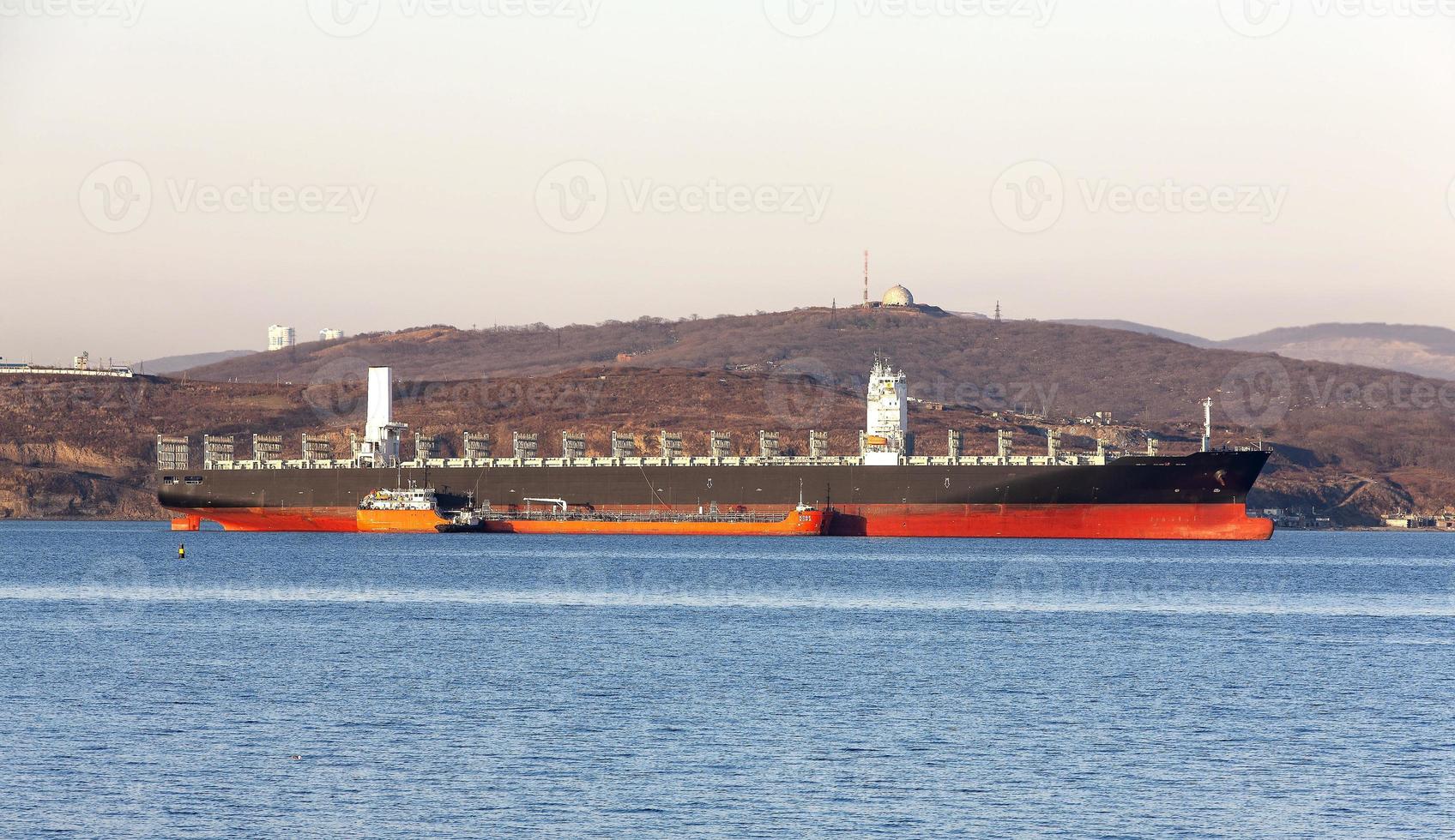 leeres Containerfrachtschiff wartet foto