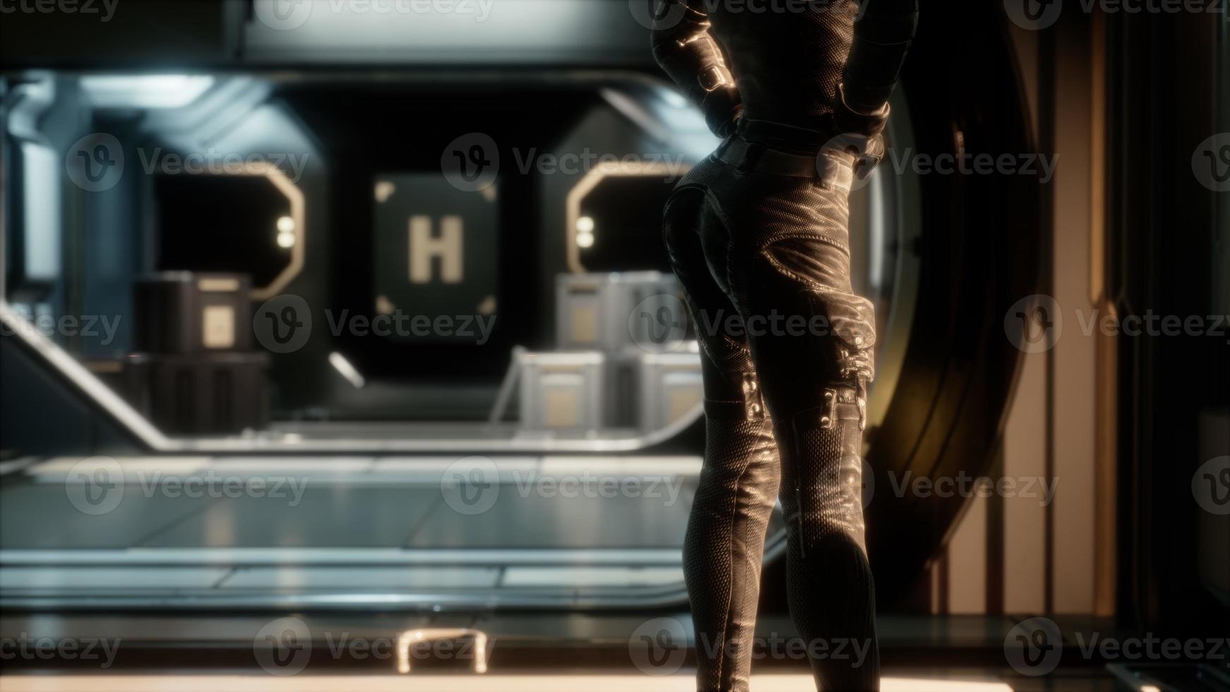 8k Steampunk-Frau im futuristischen Raumschiff foto