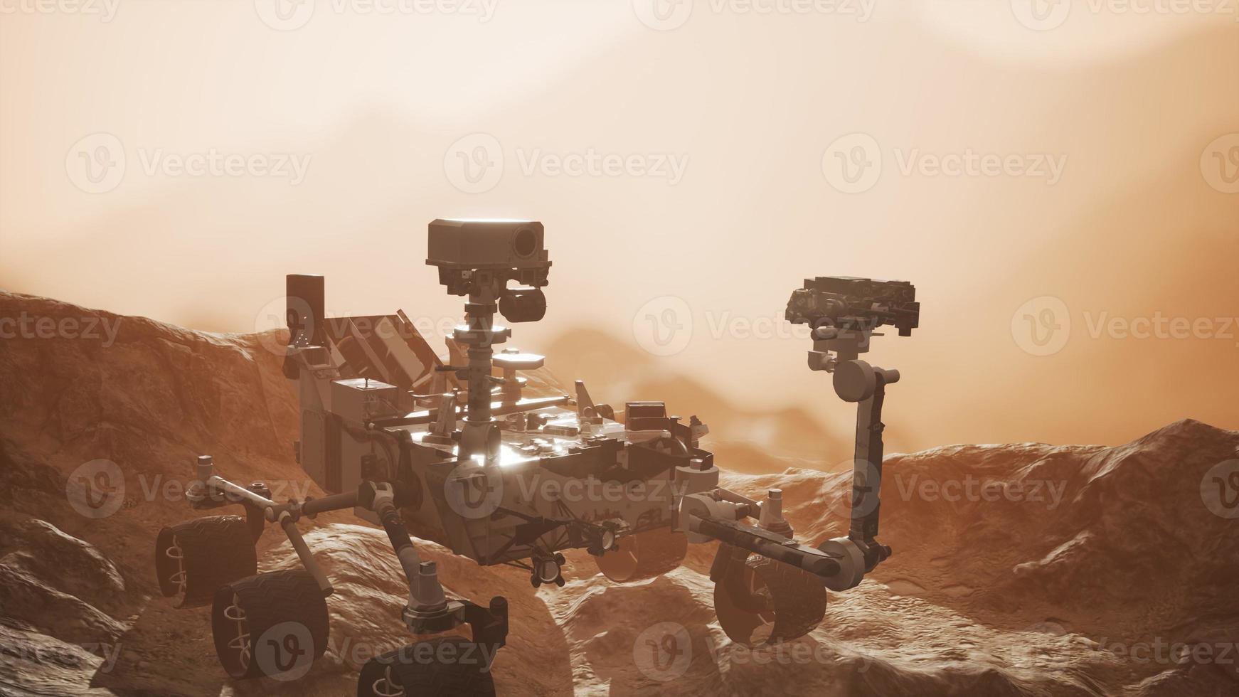 Neugieriger Mars-Rover, der die Oberfläche des Roten Planeten erkundet foto