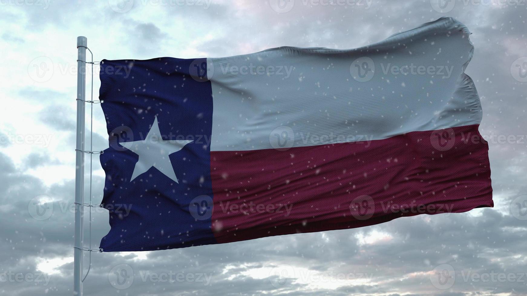 Texas-Winterflagge mit Schneeflockenhintergrund. vereinigte Staaten von Amerika. 3D-Rendering foto