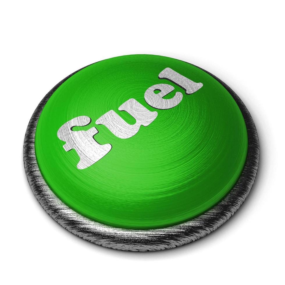 Brennstoffwort auf grünem Knopf lokalisiert auf Weiß foto