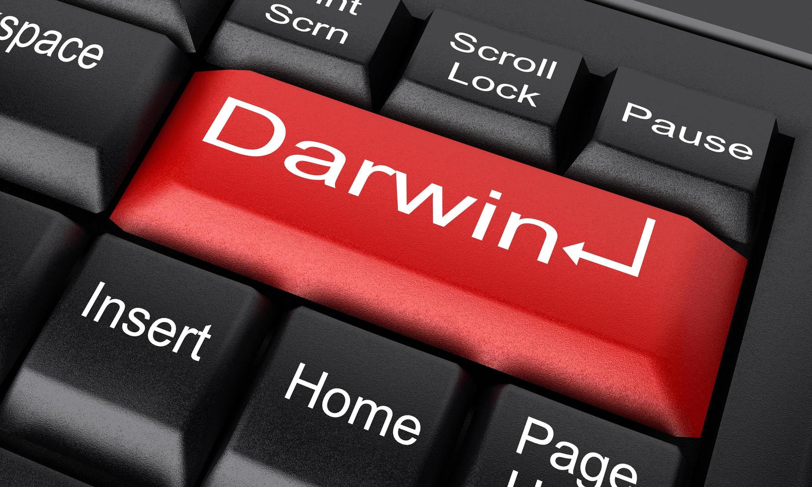 Darwin-Wort auf rotem Tastaturknopf foto