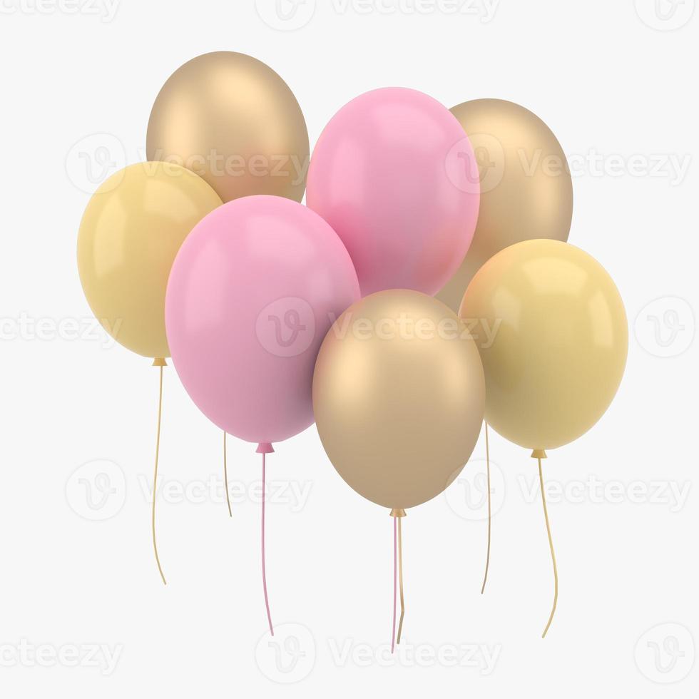 bunte Luftballons fliegen für Geburtstagsfeiern und Feiern. 3D-Render für Geburtstag, Party, Banner. foto
