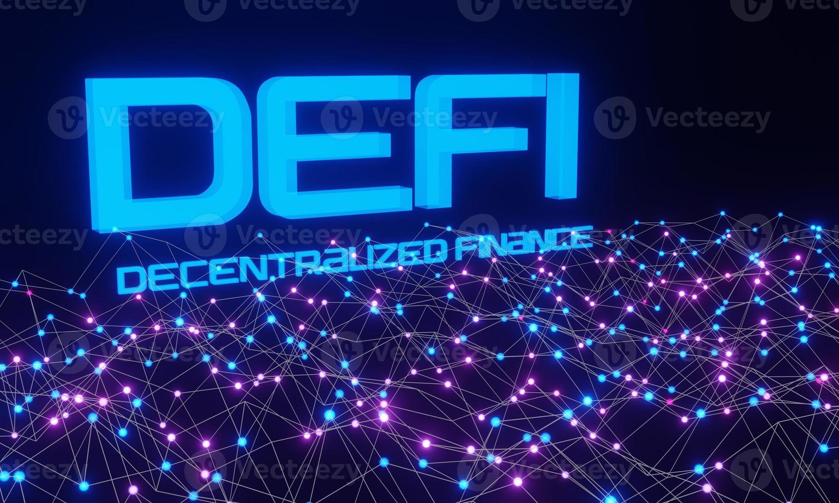 defi -dezentralisierte Finanzen auf dunkelblauem und rosa abstraktem polygonalem Hintergrund. Anwendungen und Dienste auf Basis öffentlicher Blockchains. 3D-Rendering foto