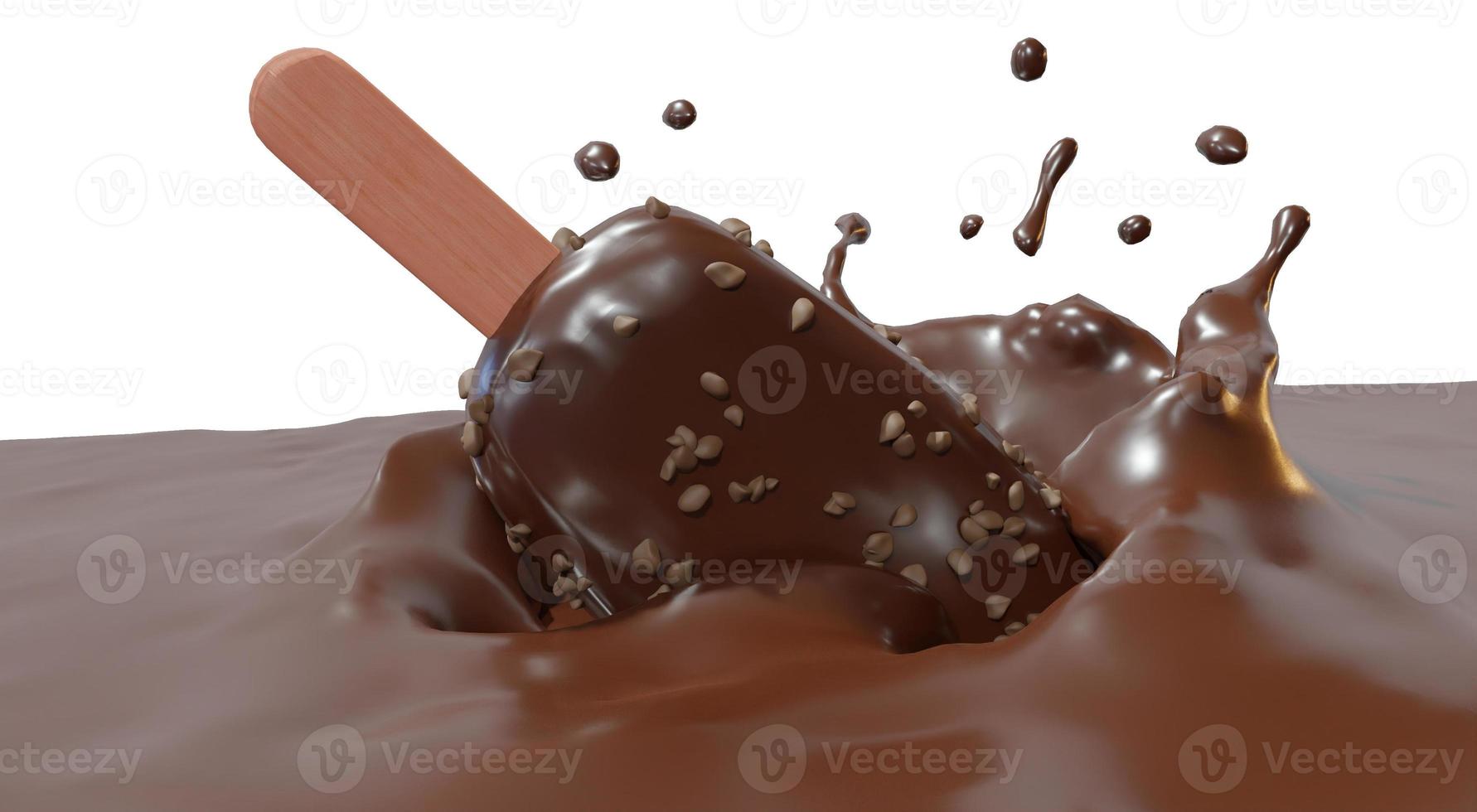 Eiscreme-Schokolade, die Schokoladenflüssigkeit eintaucht foto