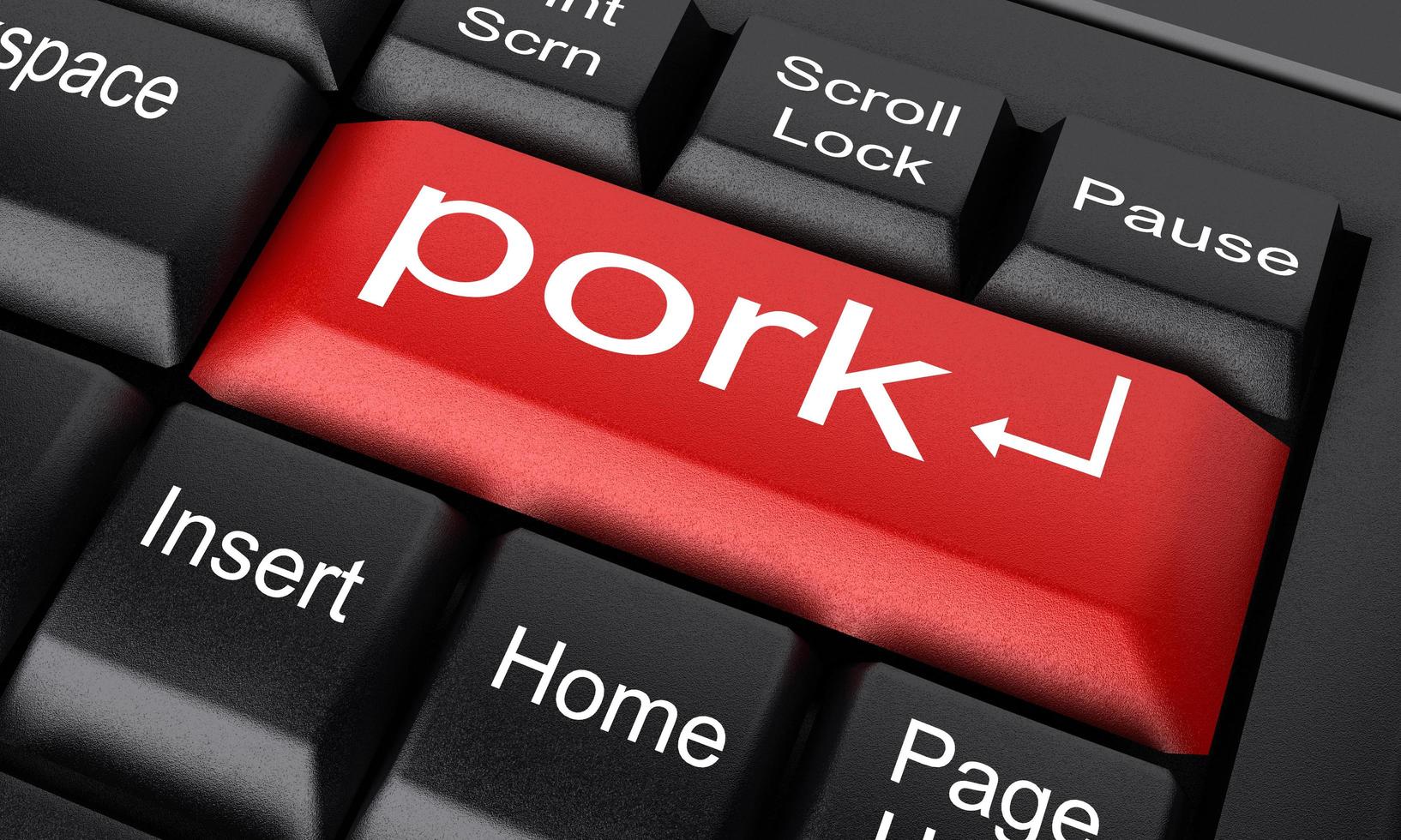 Schweinefleischwort auf roter Tastaturtaste foto