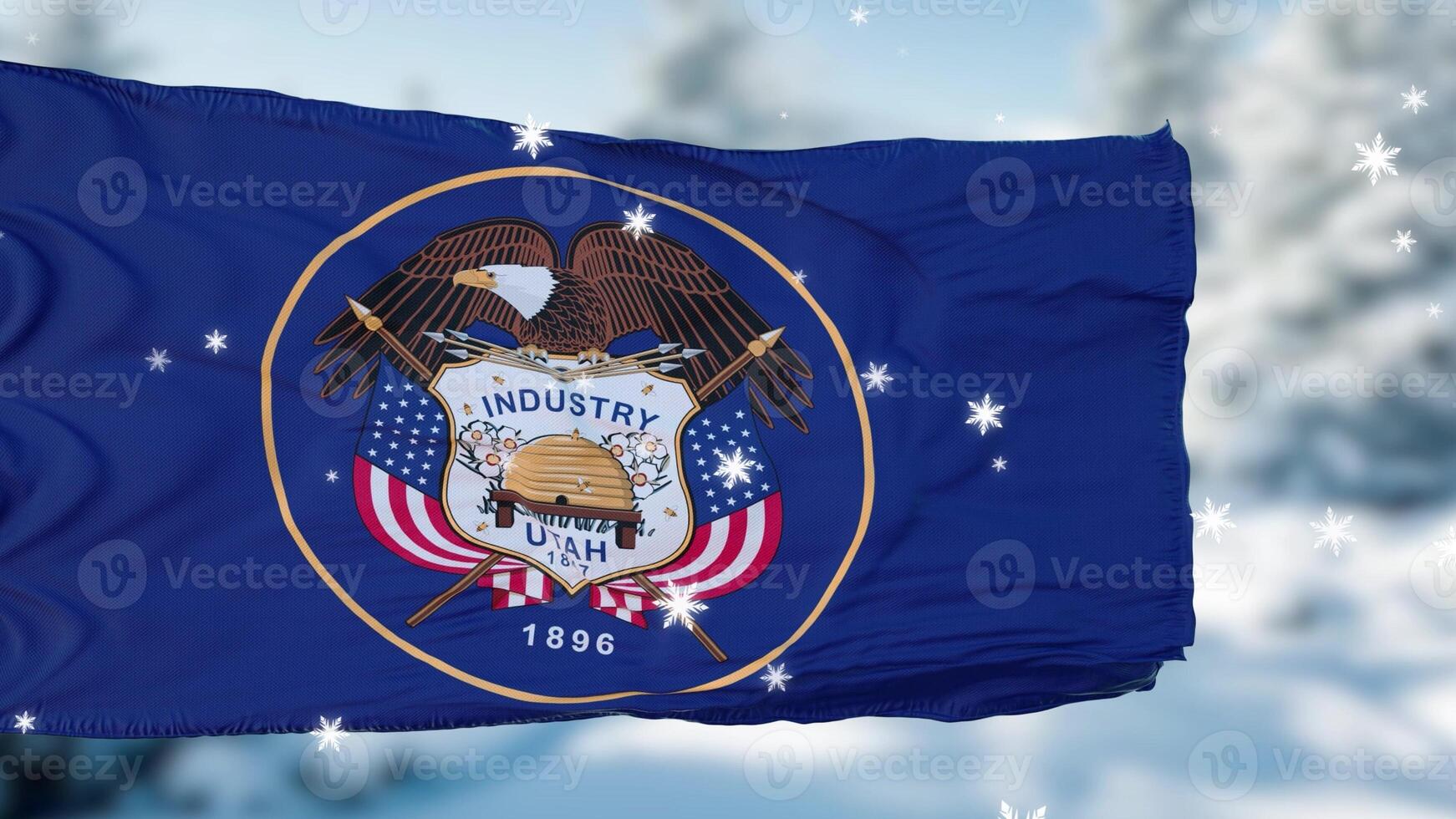 utah winter schneeflocken flagge hintergrund. vereinigte Staaten von Amerika. 3D-Darstellung foto