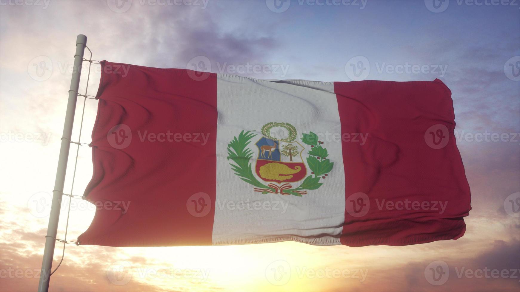 die nationalflagge von peru flattert im wind. 3D-Rendering foto