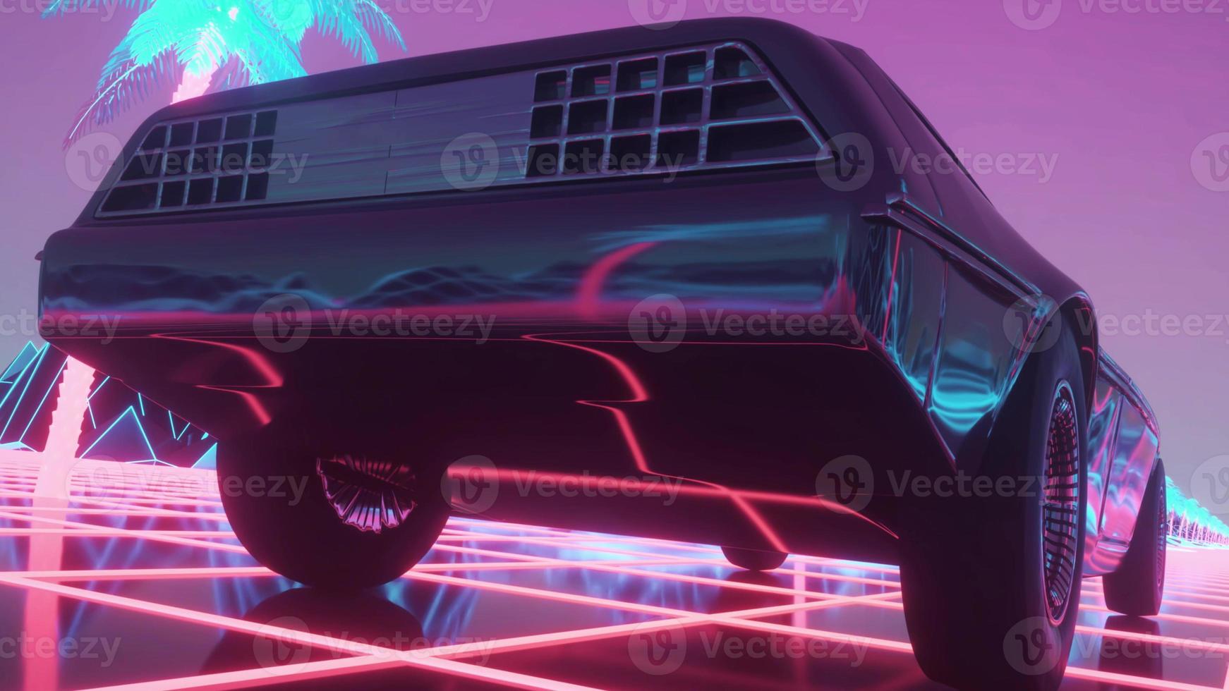 futuristische autofahrt durch die neonstadt. 3D-Rendering foto