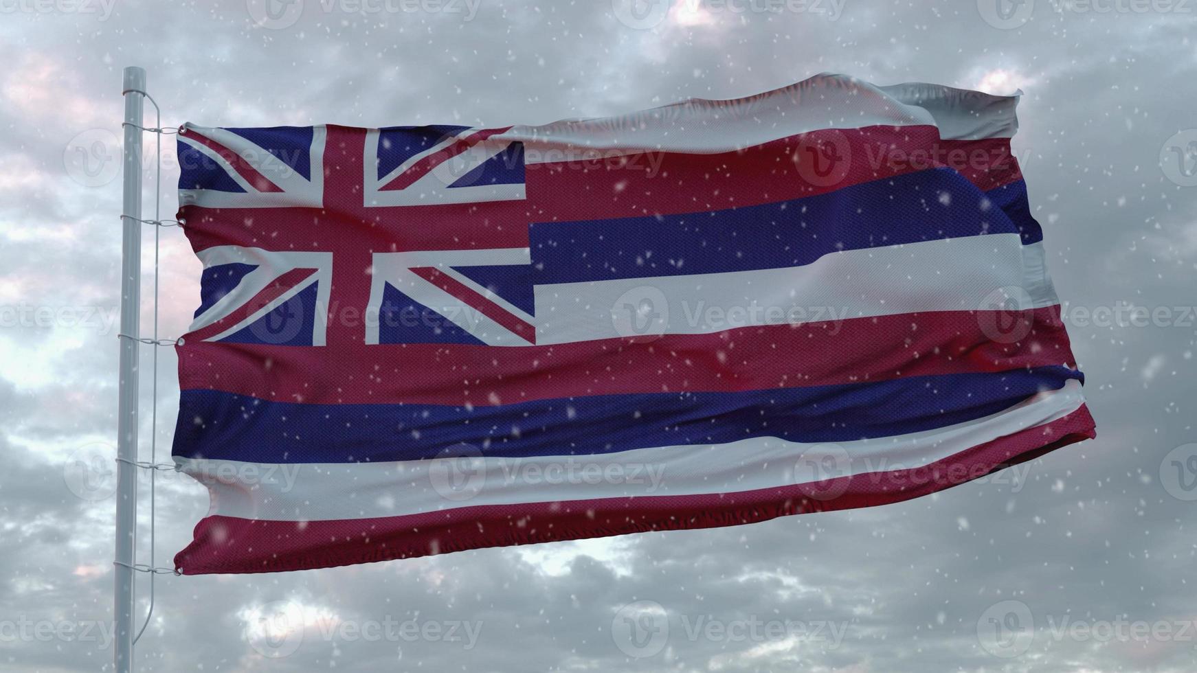 hawaii-winterflagge mit schneeflockenhintergrund. vereinigte Staaten von Amerika. 3D-Rendering foto