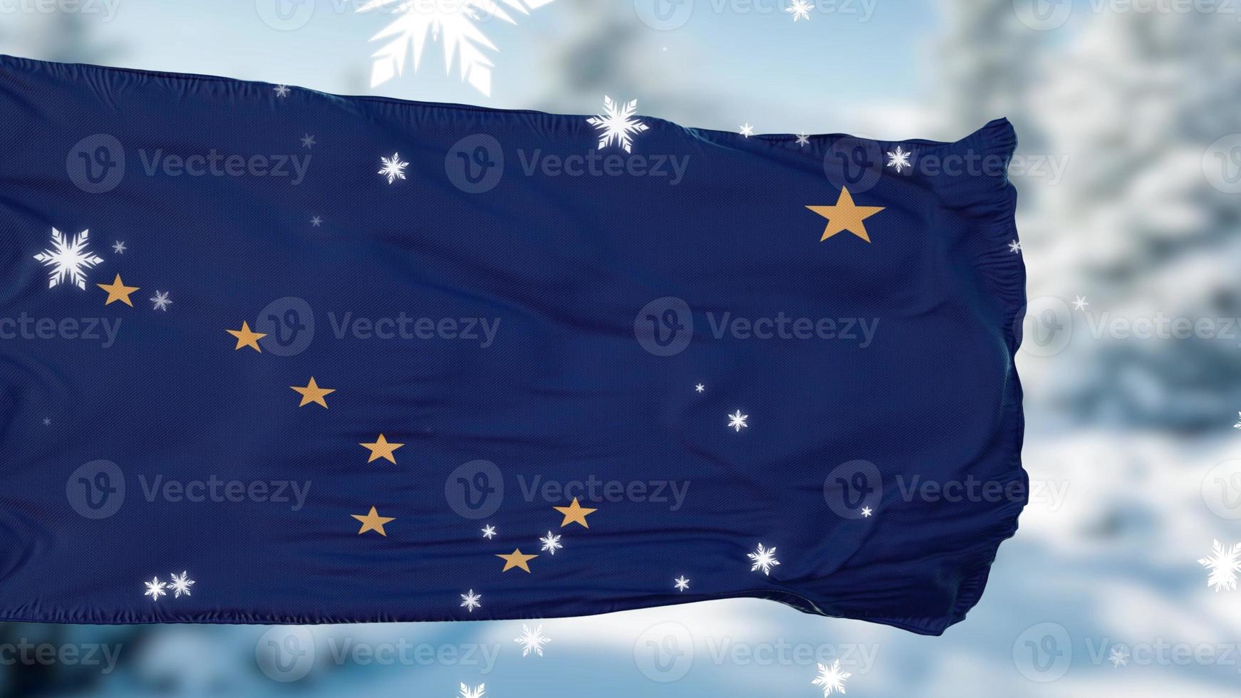 alaska winter schneeflocken flagge hintergrund. vereinigte Staaten von Amerika. 3D-Darstellung foto