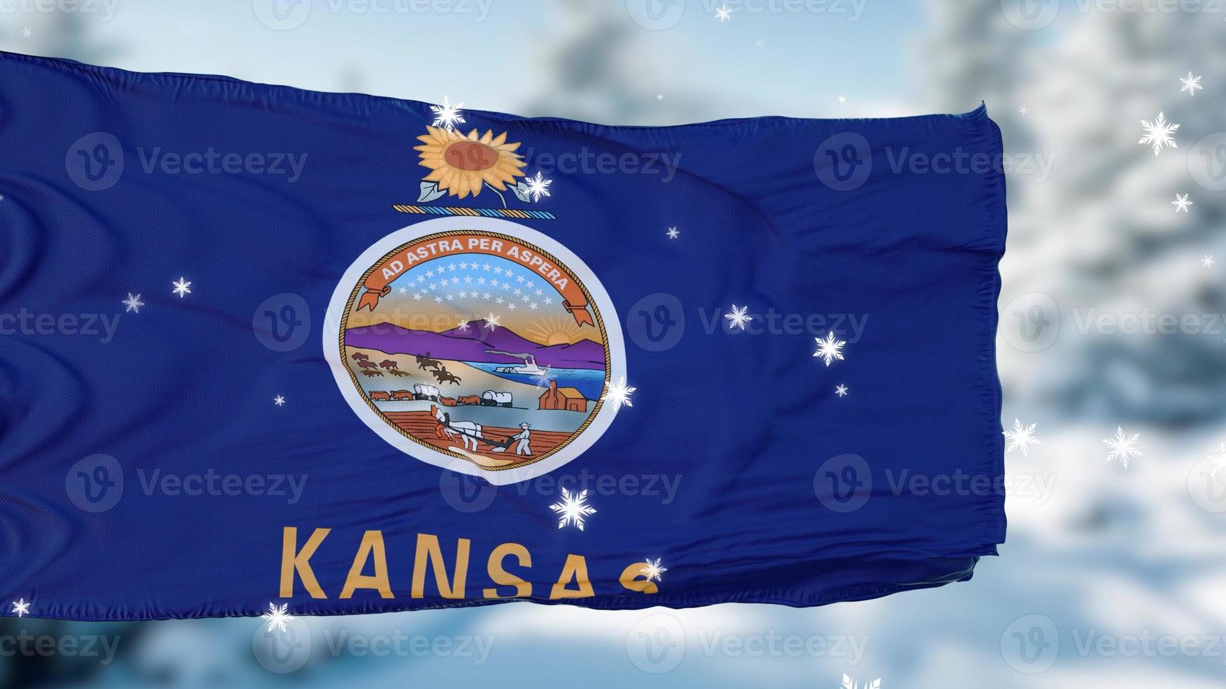 kansas winter schneeflocken flagge hintergrund. vereinigte Staaten von Amerika. 3D-Darstellung foto