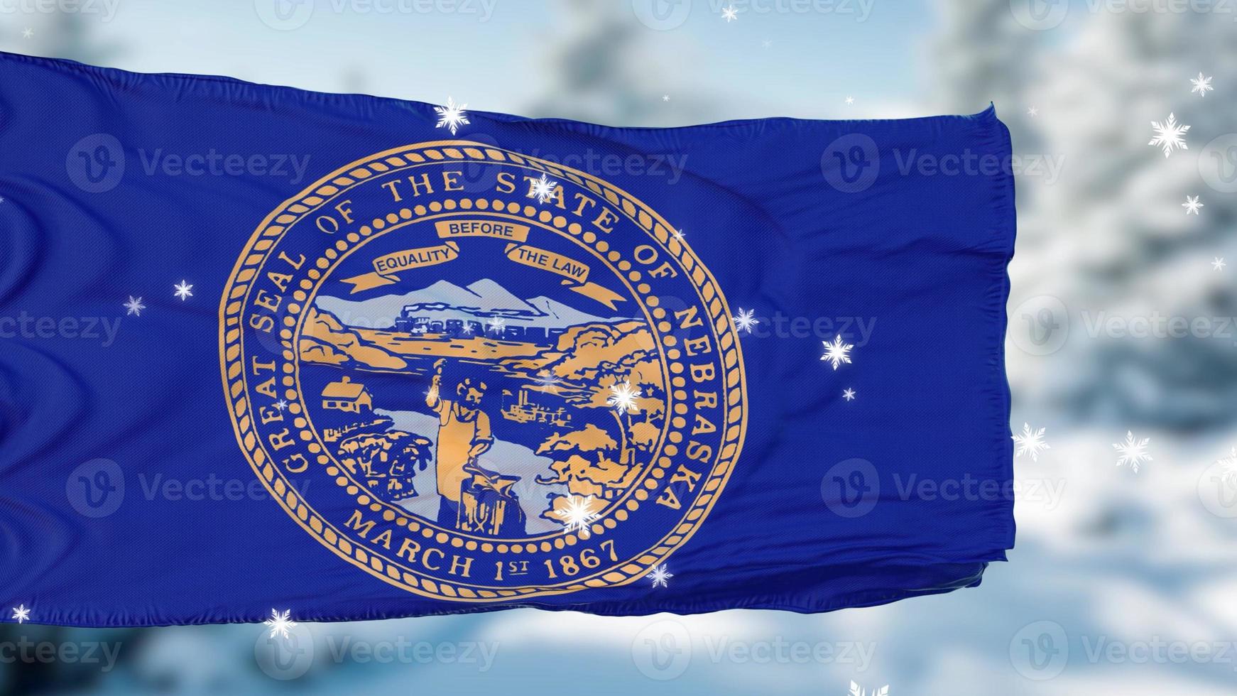 nebraska winter schneeflocken flagge hintergrund. vereinigte Staaten von Amerika. 3D-Darstellung foto
