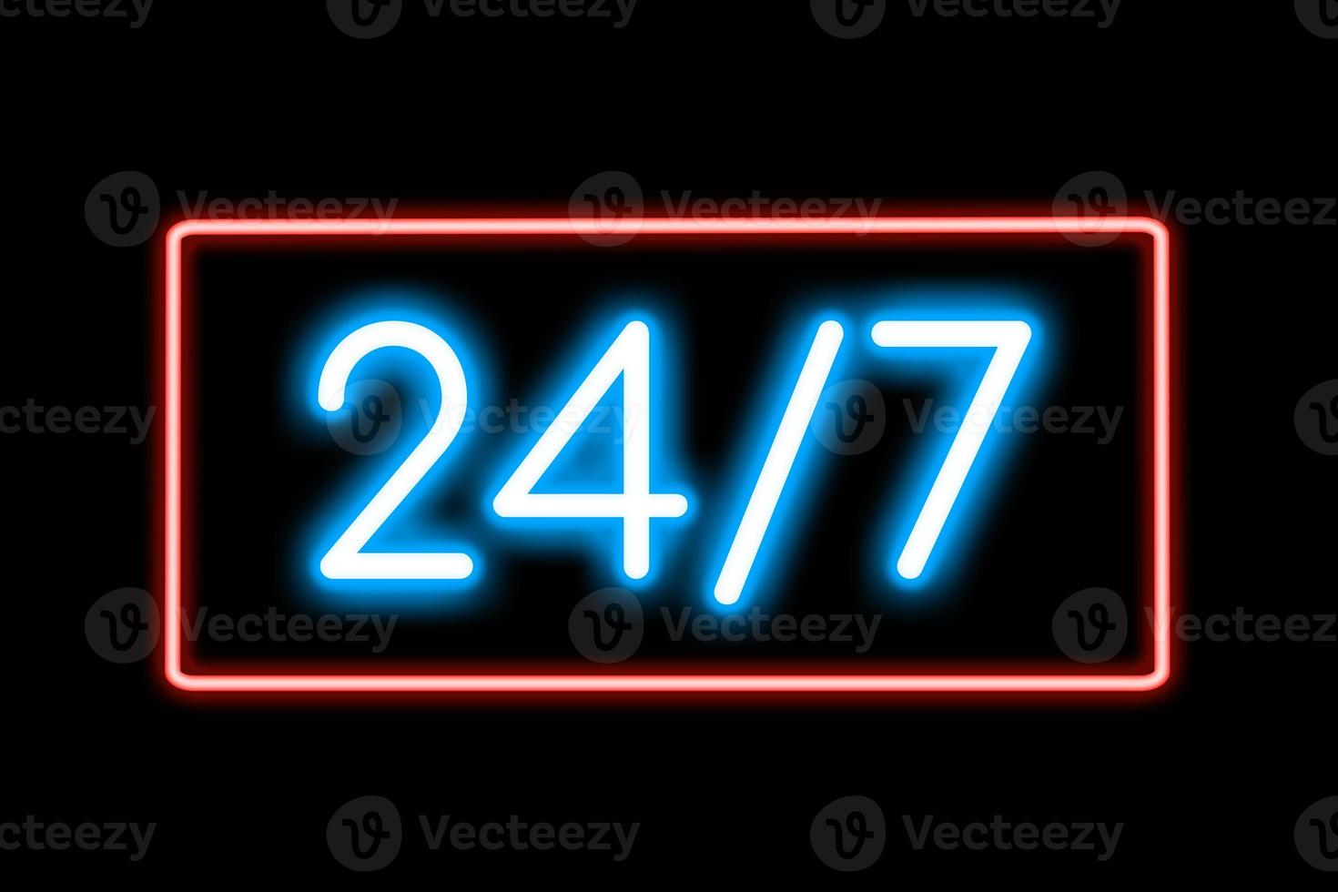 24 Stunden 7 Tage Neonbanner geöffnet. foto