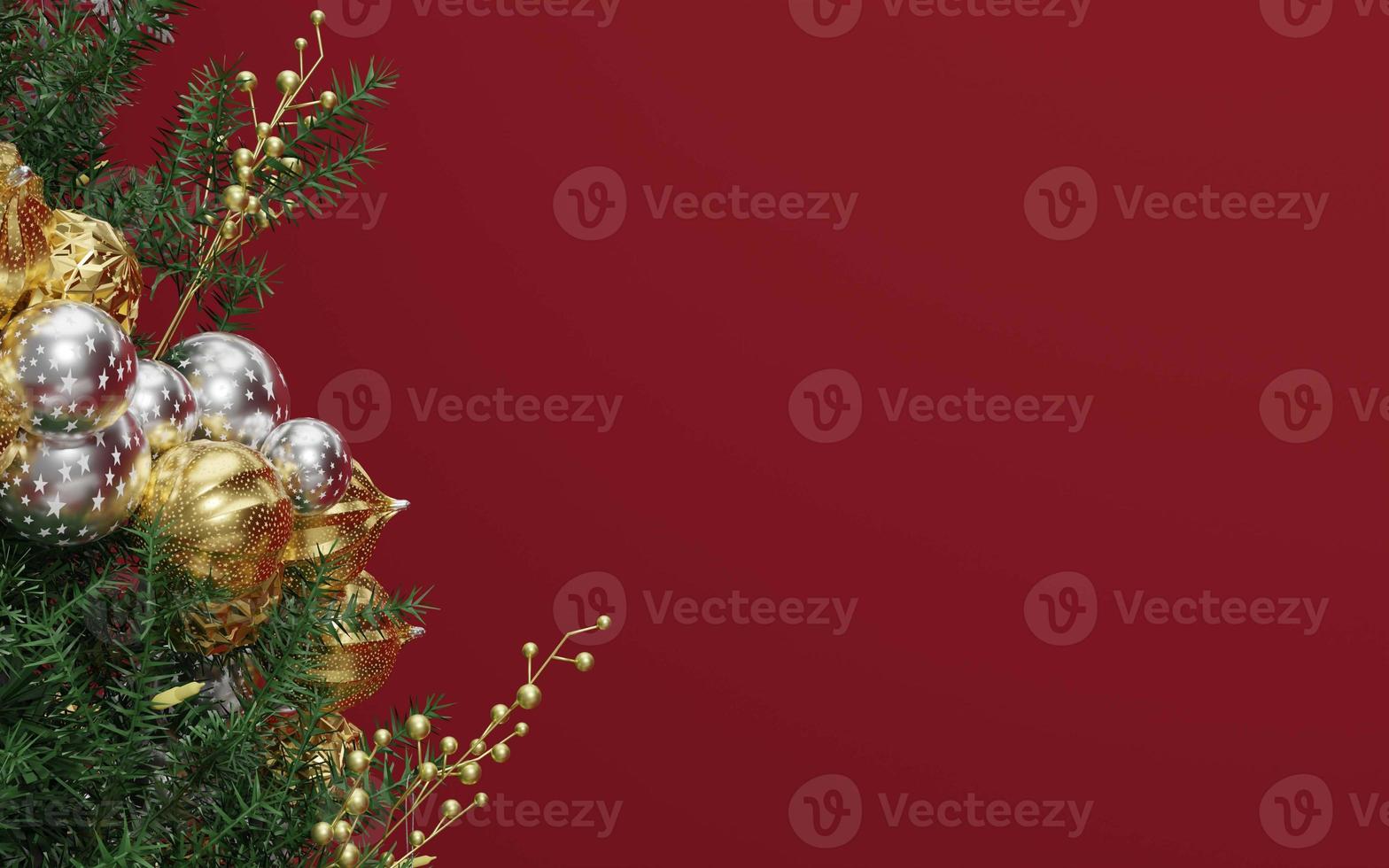3D-Rendering-Weihnachtsbaum auf rotem Hintergrund foto