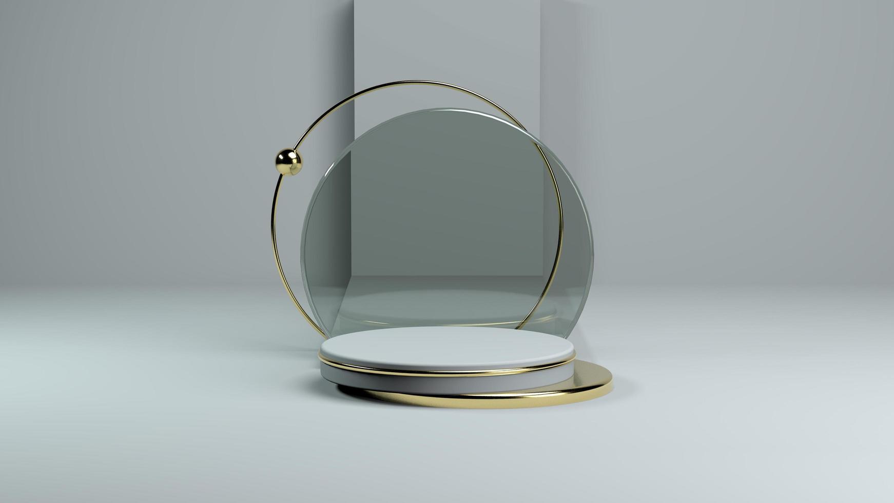 abstraktes 3d-gold- und glaspodium für produktpräsentation mit hintergrund foto