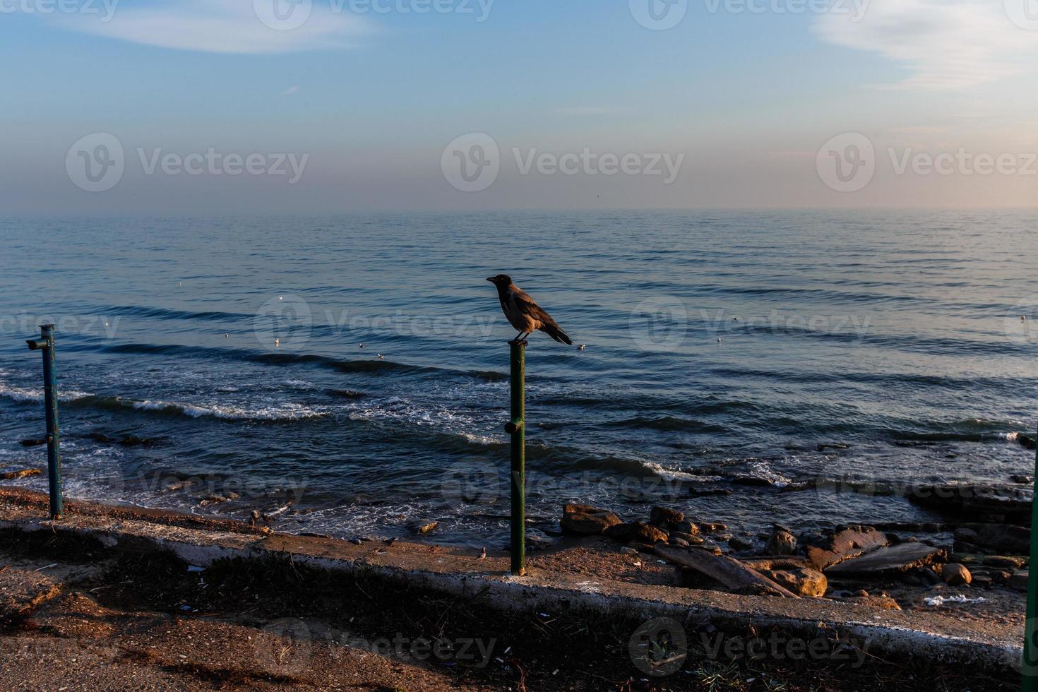 schöne Morgendämmerung über dem Kaspischen Meer in Dagestan, Russland foto