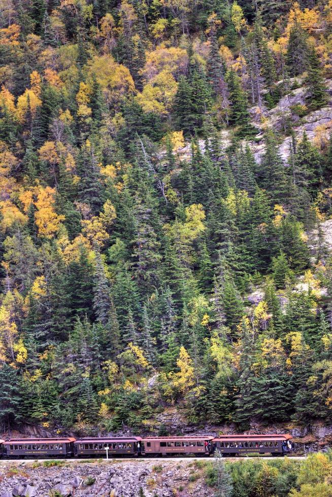 Zug fährt durch den White Pass in Alaska foto