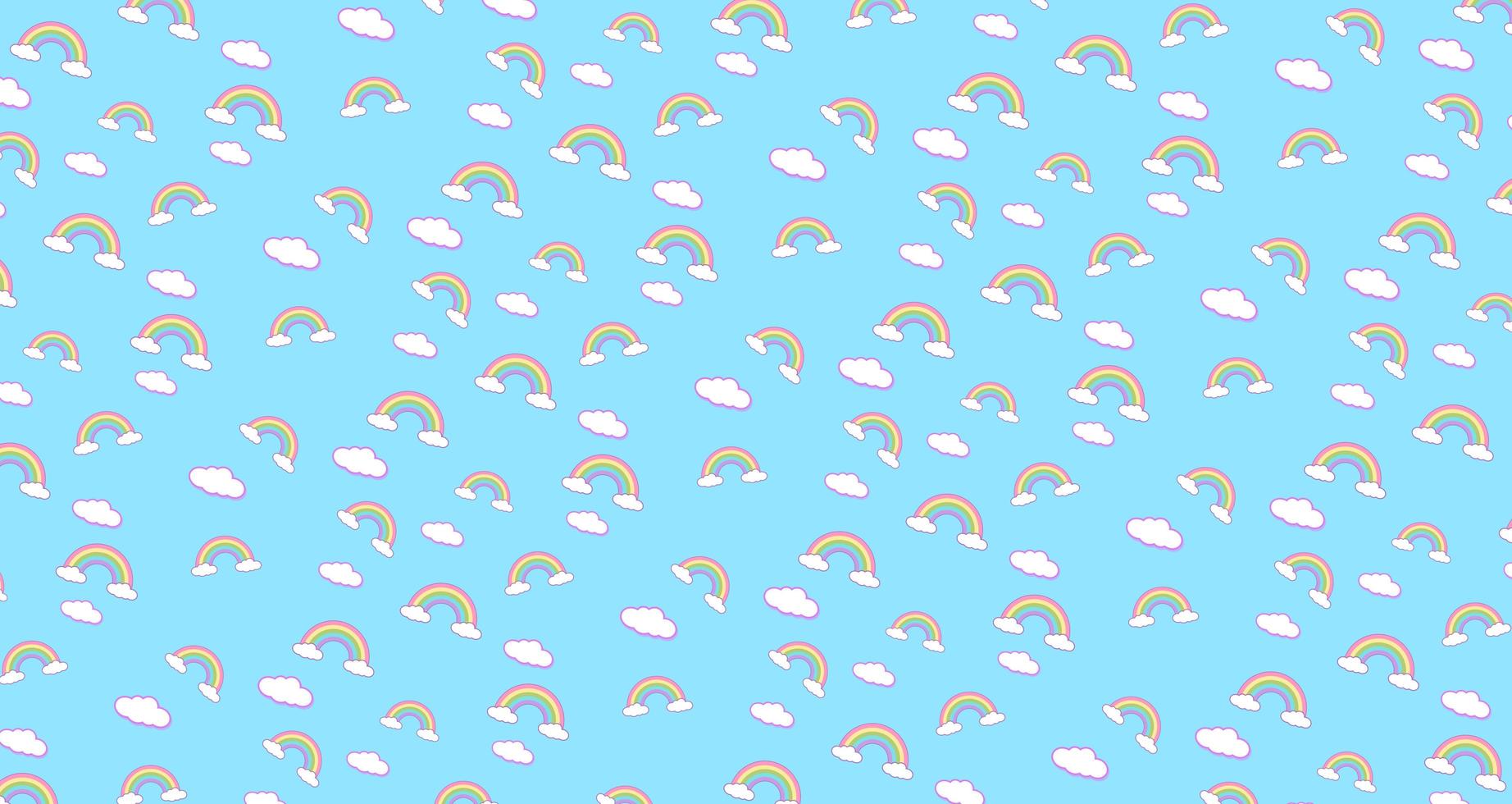 abstraktes Muster Regenbogen und Wolken kawaii Tapetenhintergrund. abstrakte niedliche pastellfarben lustige gesichter cartoon. konzept für kinder und kindergärten oder präsentation und weihnachtstag foto