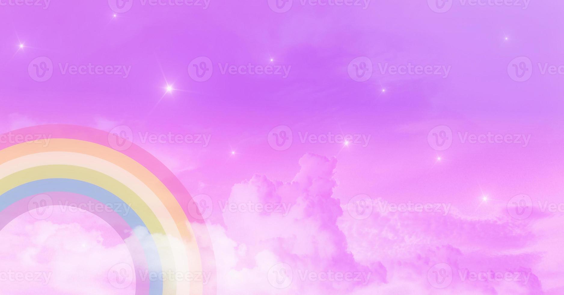 abstrakt kawaii. Regenbogen träumt Einhorn Himmelshintergrund. Pastell-Cartoon-Grafik mit weichem Farbverlauf. konzept für hochzeitskartendesign oder kinderfest foto