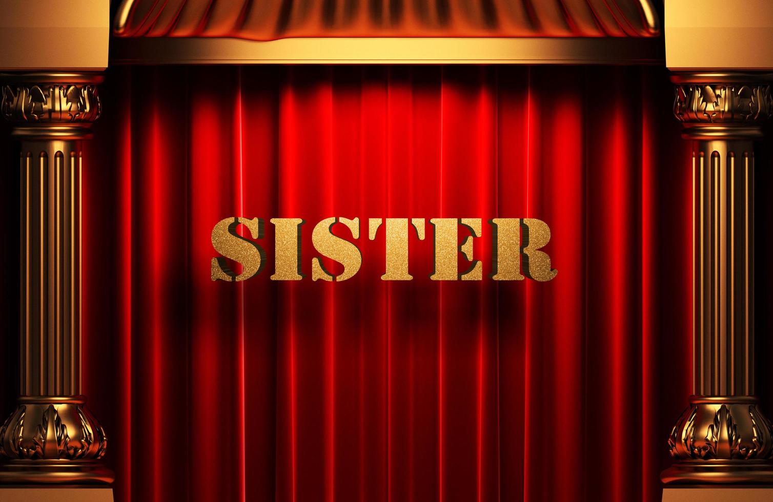 Schwester goldenes Wort auf rotem Vorhang foto