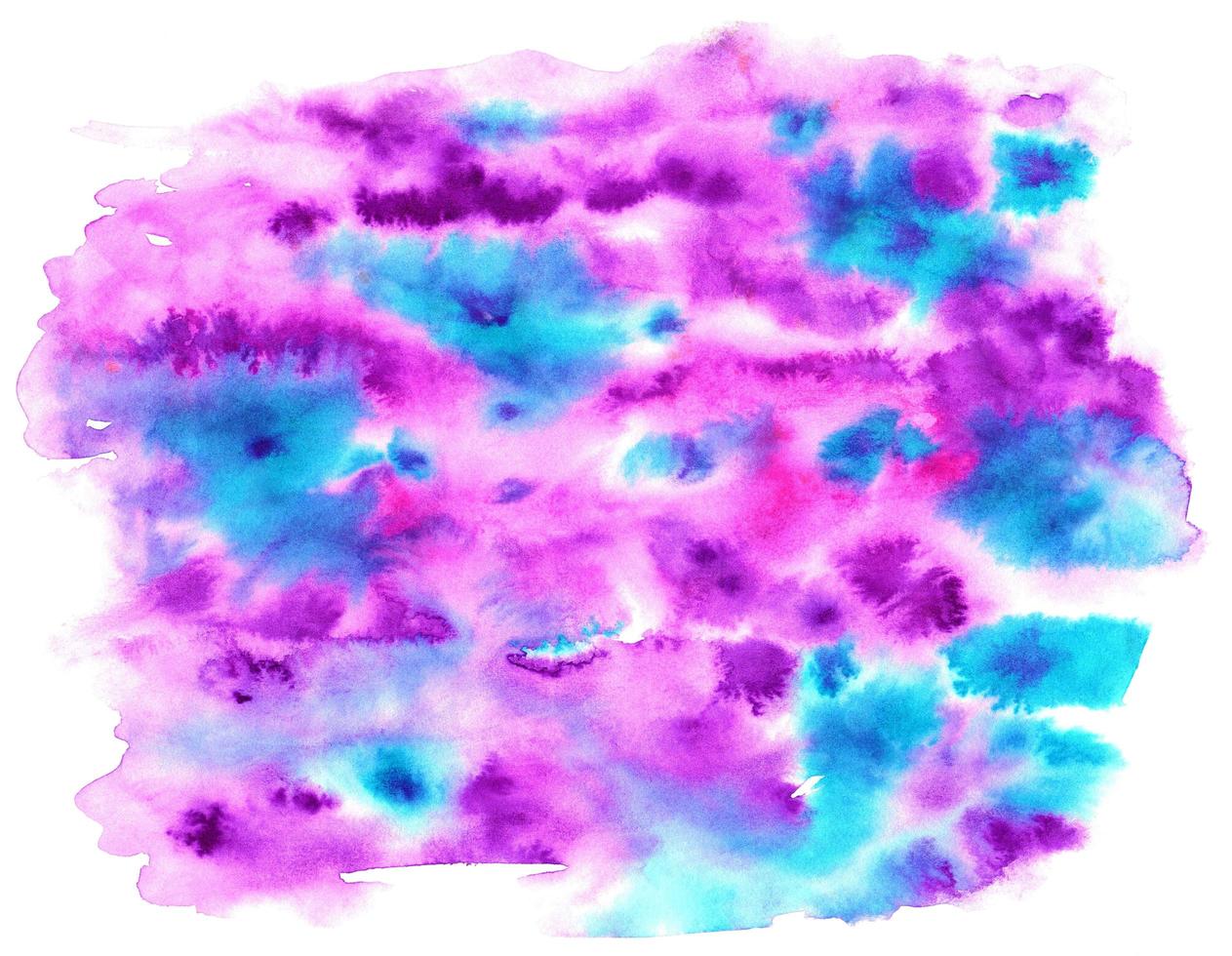 abstrakter verschwommener aquarellhintergrund in violetten türkistönen. hand gezeichnete helle, bunt gefleckte illustration. foto