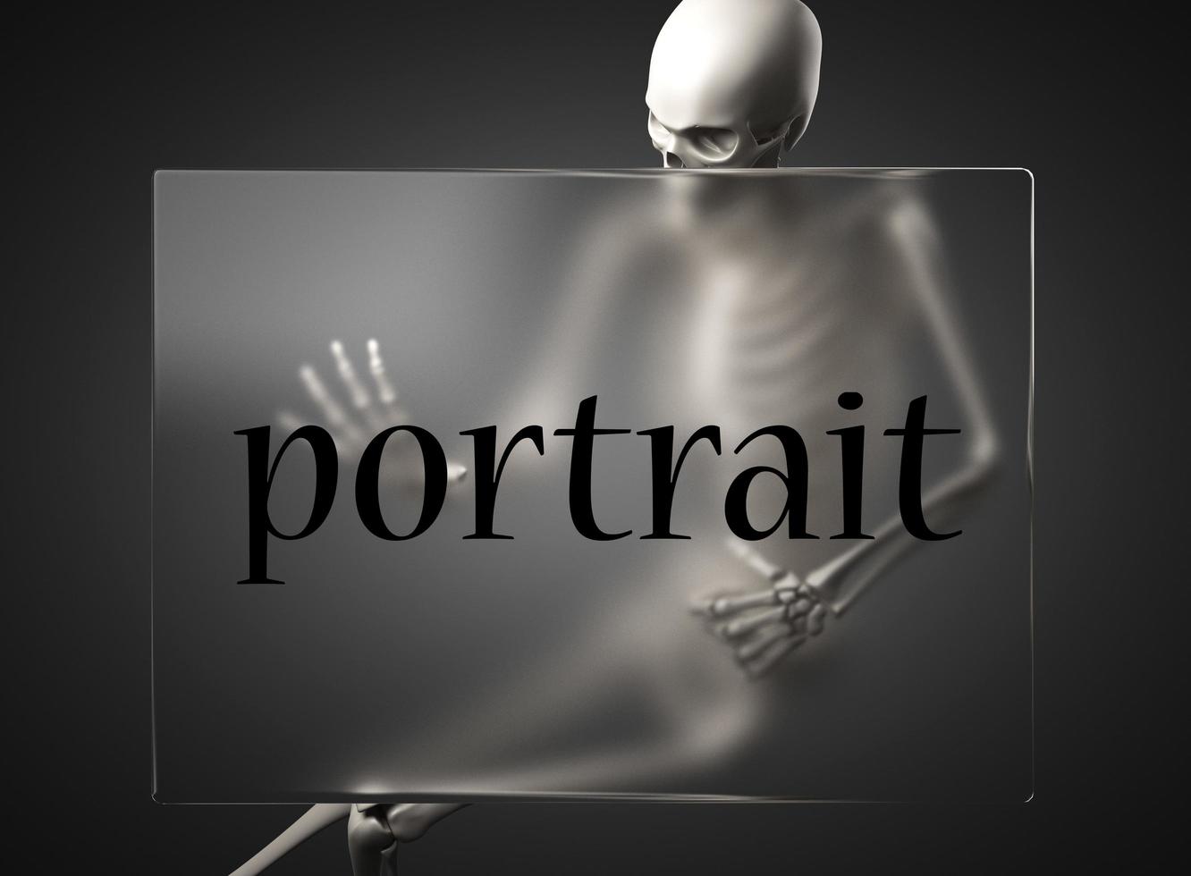 Porträtwort auf Glas und Skelett foto