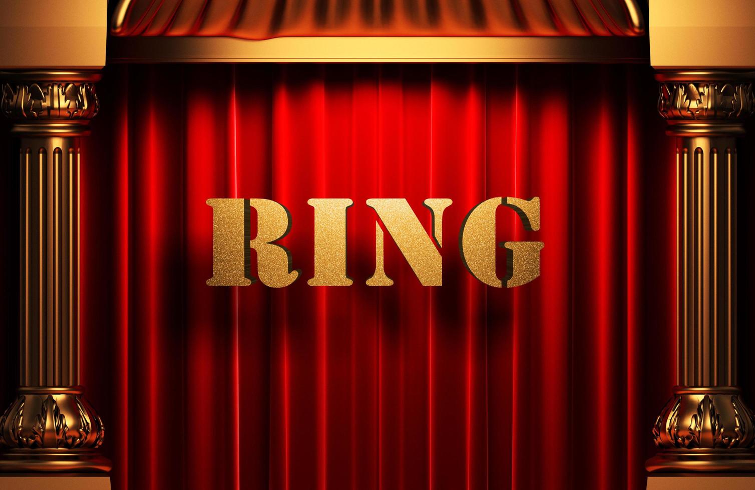 Ring goldenes Wort auf rotem Vorhang foto
