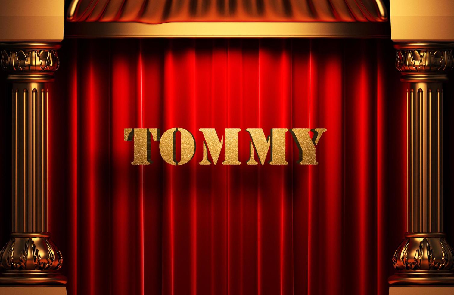 Tommy goldenes Wort auf rotem Vorhang foto