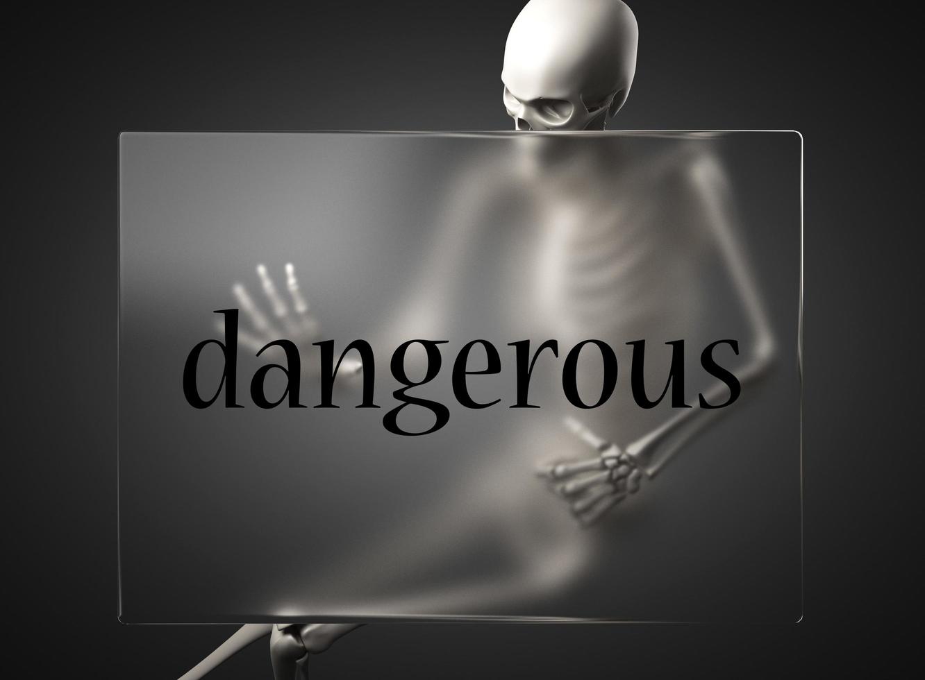 gefährliches Wort auf Glas und Skelett foto