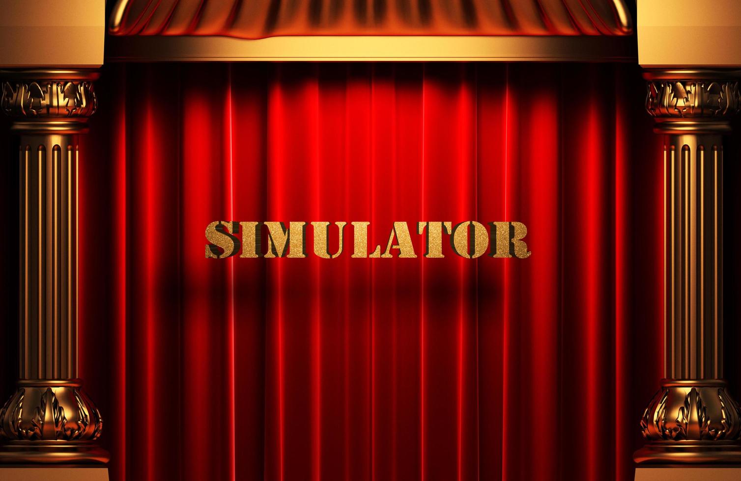 Simulator goldenes Wort auf rotem Vorhang foto