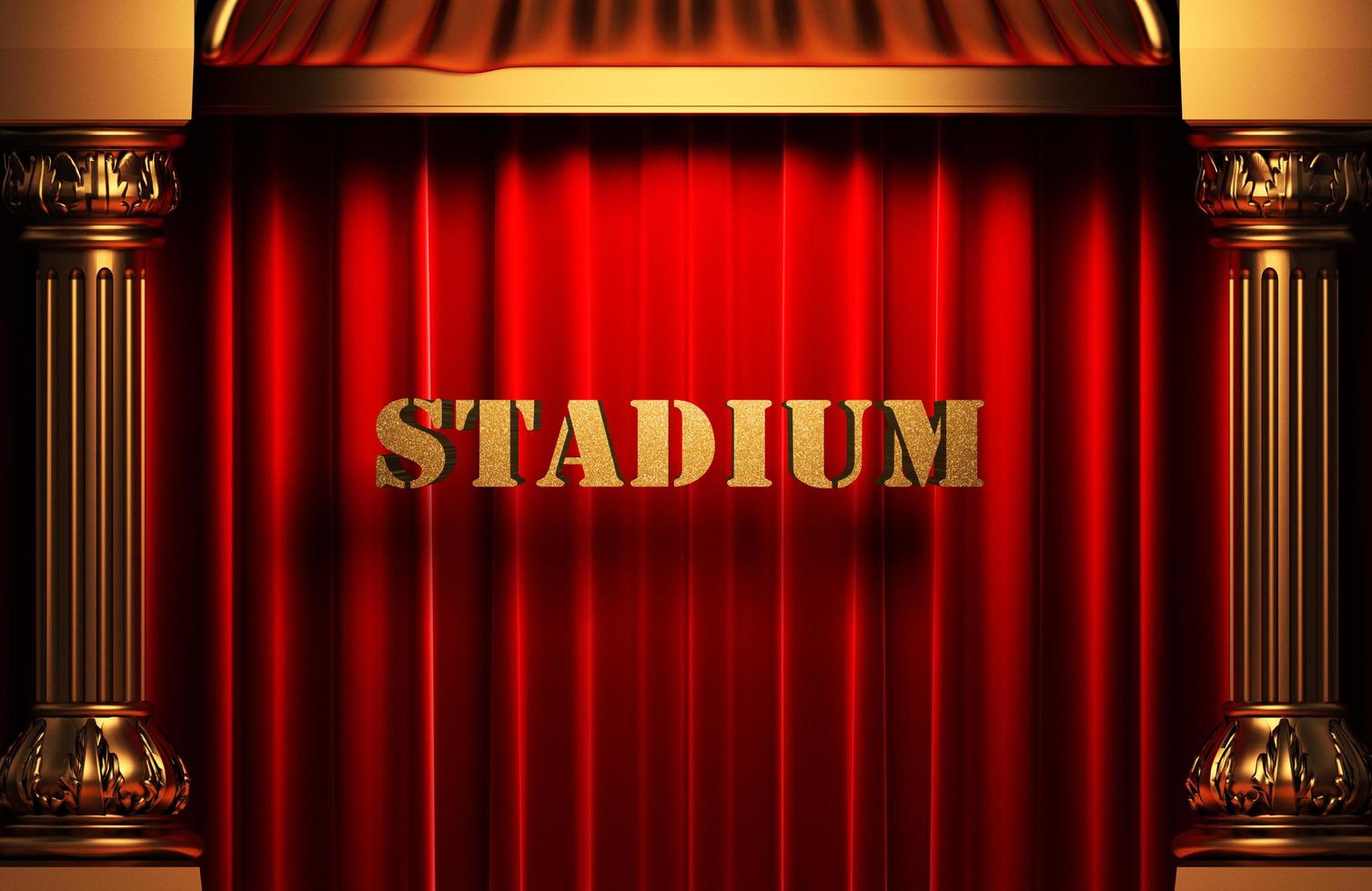 Goldenes Wort des Stadions auf rotem Vorhang foto