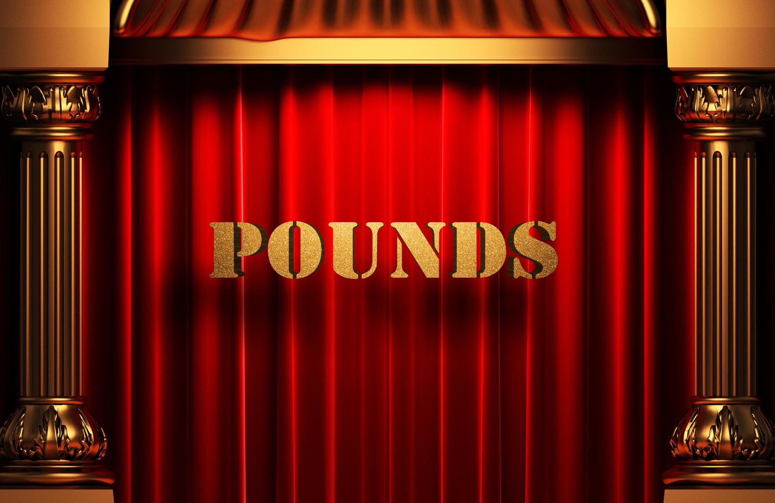 Pfund goldenes Wort auf rotem Vorhang foto