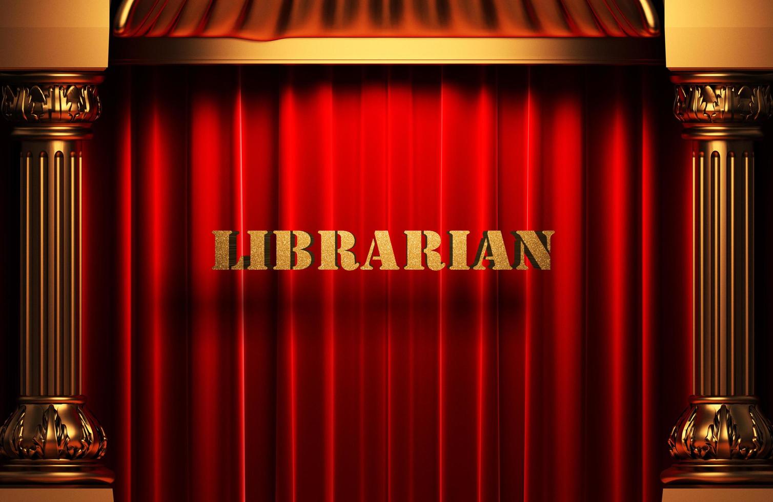 Goldenes Wort des Bibliothekars auf rotem Vorhang foto
