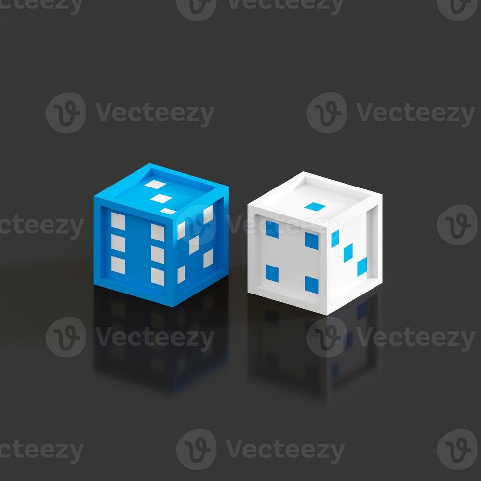 3D-Voxel-Rendering von Würfeln mit blauem, weißem und schwarzem Farbschema foto